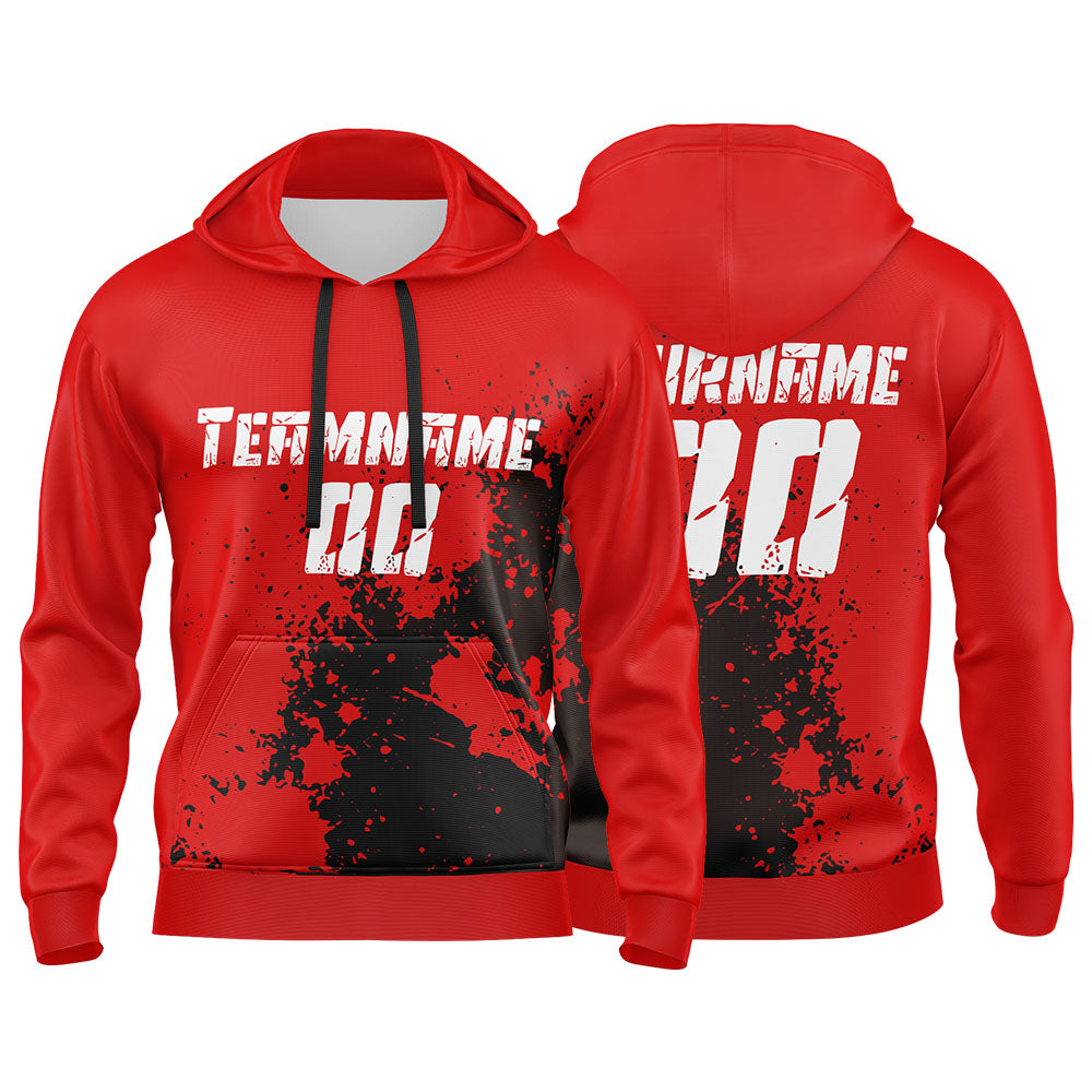 Custom Red&Black&White 3D Pattern Design Bomber Full-Snap Varsity  Hoodie