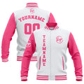 Custom White Pink Waterproof Varsity Jackets Personalized Stitched Name Number Logo to Letterman Jackets