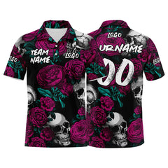 Custom Rose Skull-Rose Football Polo Shirts Add Your Unique Logo/Name/Number