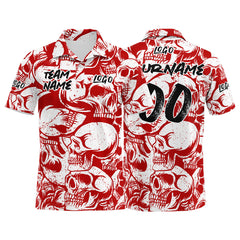 Custom Retro Skull-Red&White Football Polo Shirts Add Your Unique Logo/Name/Number