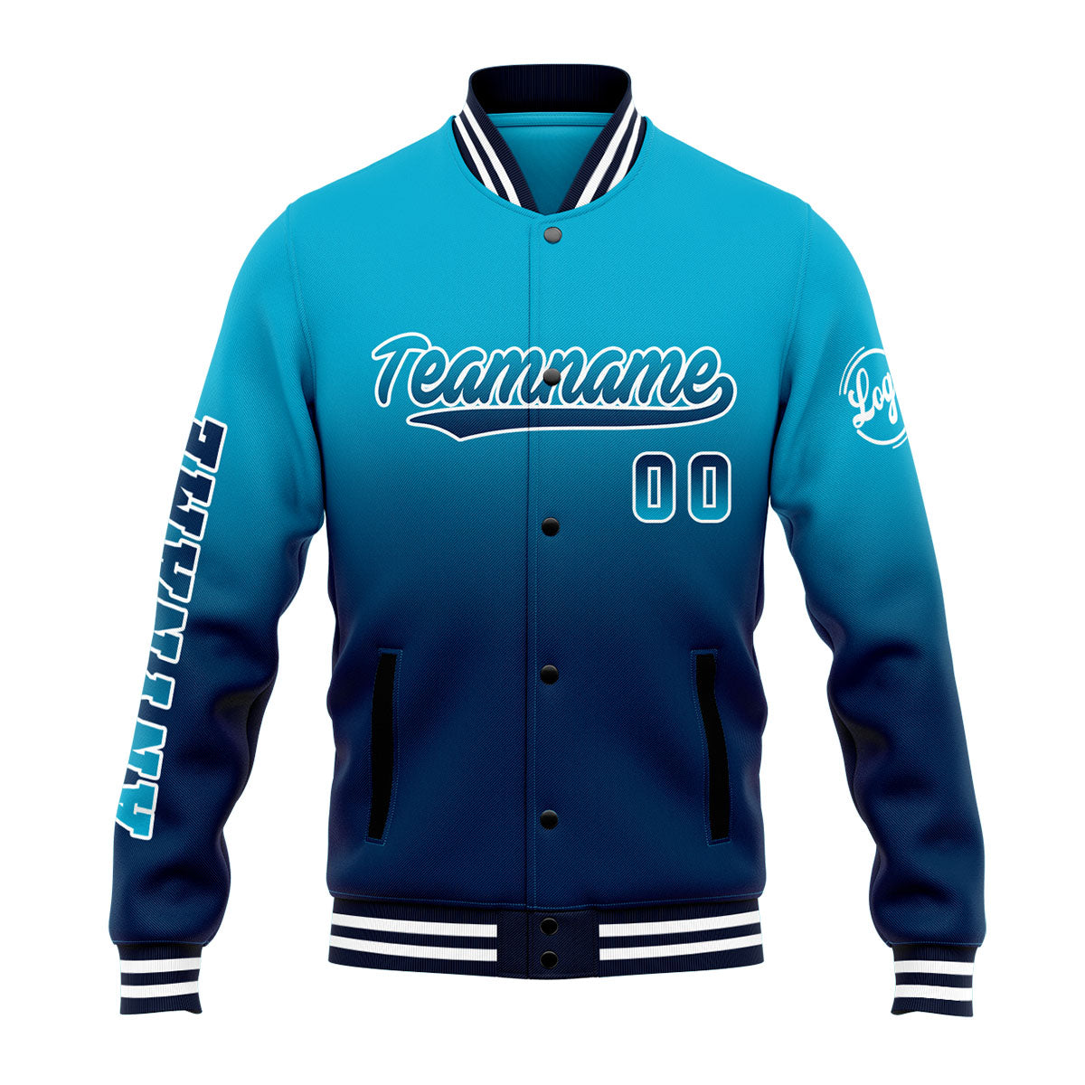 Custom Varsity Jacket Letterman Jacket For Men, Women And Youth Aqua&Dark Blue