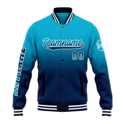 Custom Varsity Jacket Letterman Jacket For Men, Women And Youth Aqua&Dark Blue
