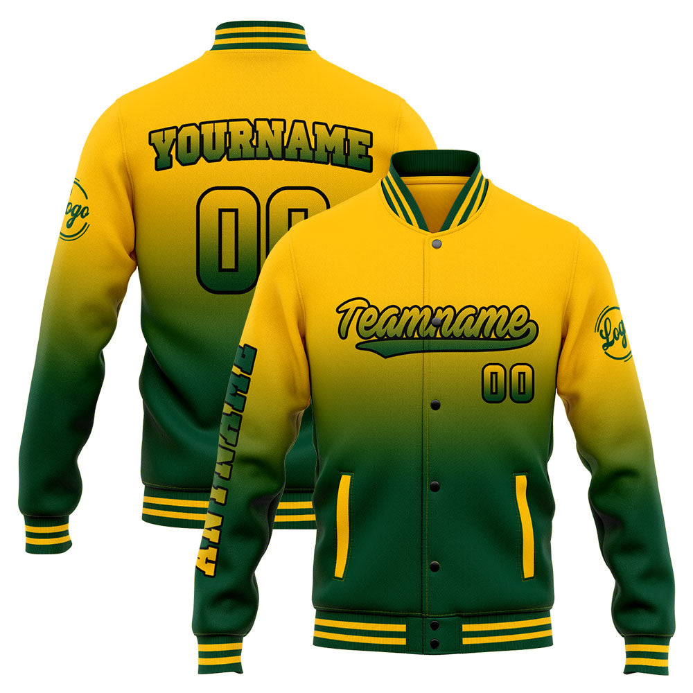 Custom Varsity Jacket Letterman Jacket For Men, Women And Youth Green Yellow