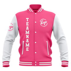 Custom Pink White Waterproof Varsity Jackets Personalized Stitched Name Number Logo to Letterman Jackets