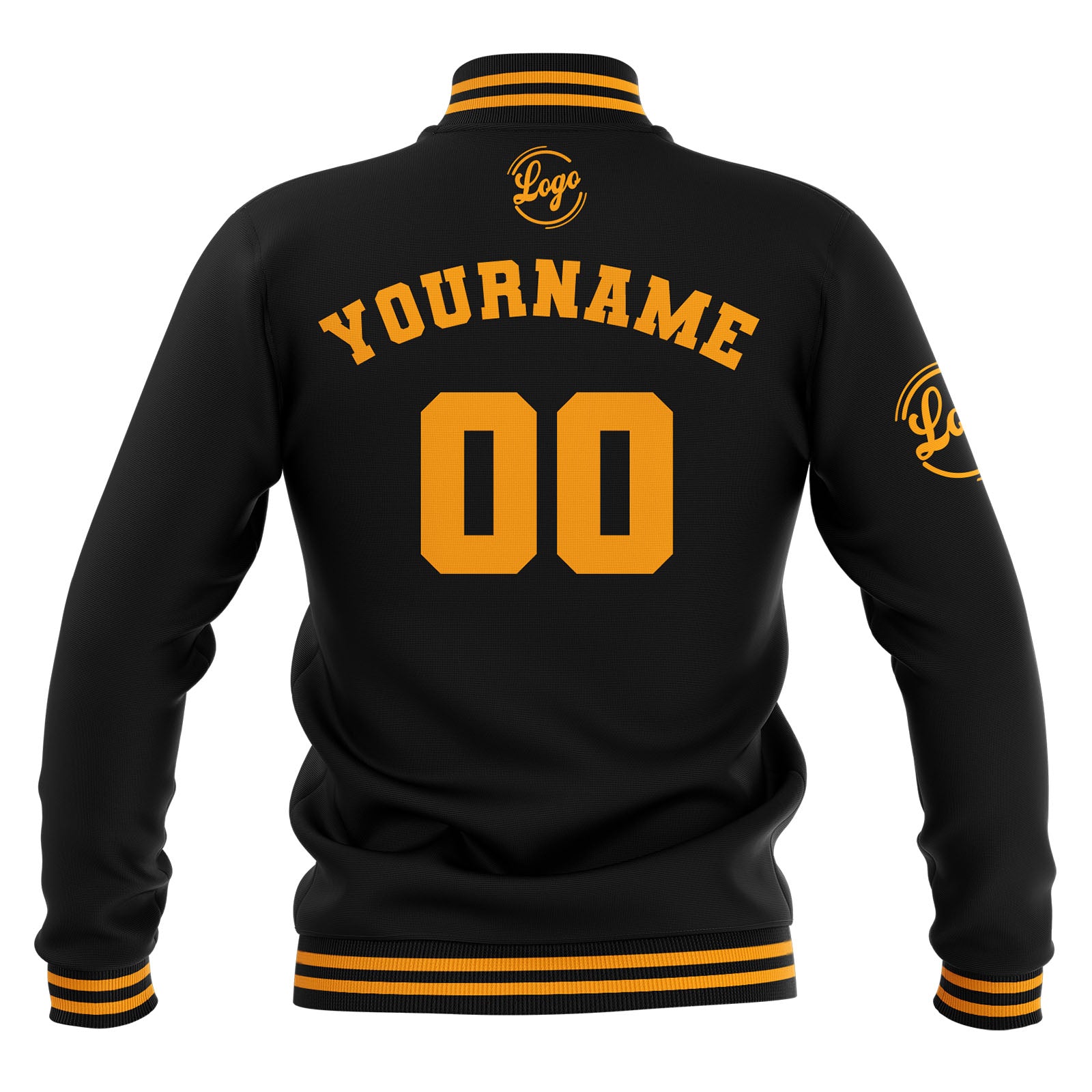 Custom Black Yellow Waterproof Varsity Jackets Personalized Stitched Name Number Logo to Letterman Jackets