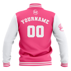 Custom Pink White Waterproof Varsity Jackets Personalized Stitched Name Number Logo to Letterman Jackets