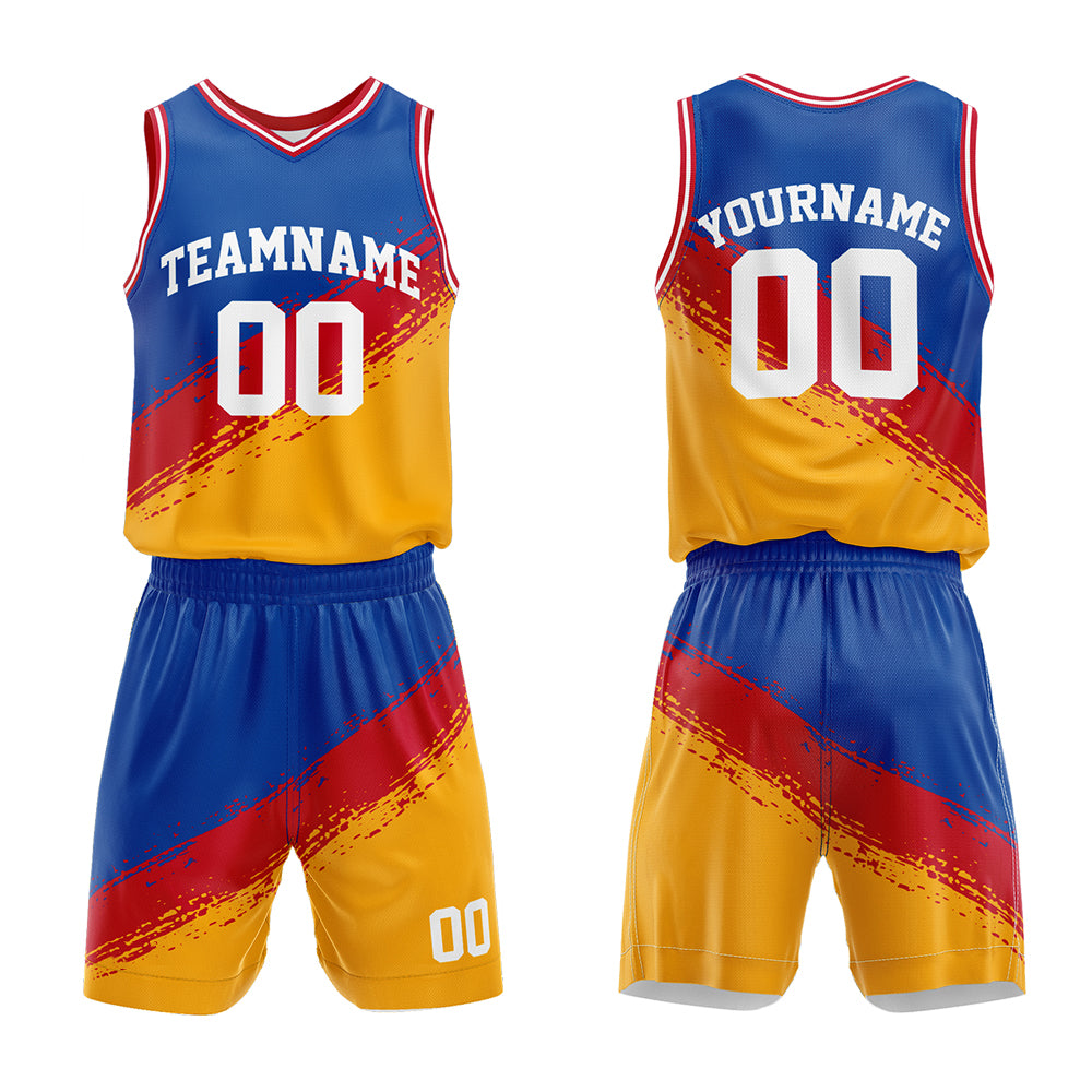 Custom Royal-Red-Yellow Basketball Jersey for man women uniform Suit Kids Adults Personalized Jersey