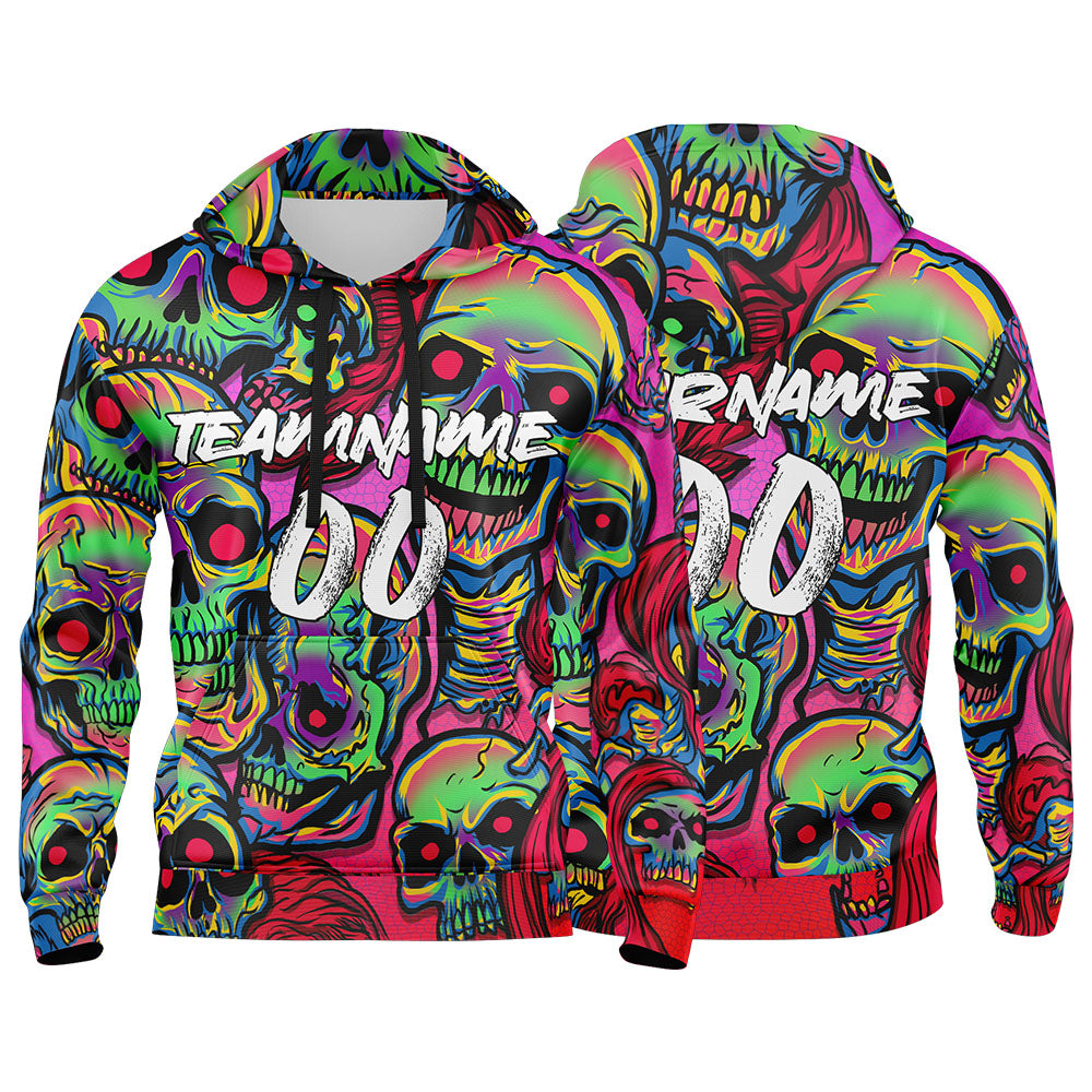 Custom Sweatshirt Hoodie For Man Woman Girl Boy Print Your Logo Name Number Fantasy Skeleton-Pink&Green