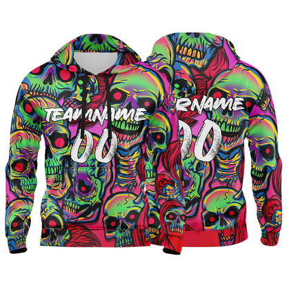 Custom Sweatshirt Hoodie For Man Woman Girl Boy Print Your Logo Name Number Fantasy Skeleton-Pink&Green