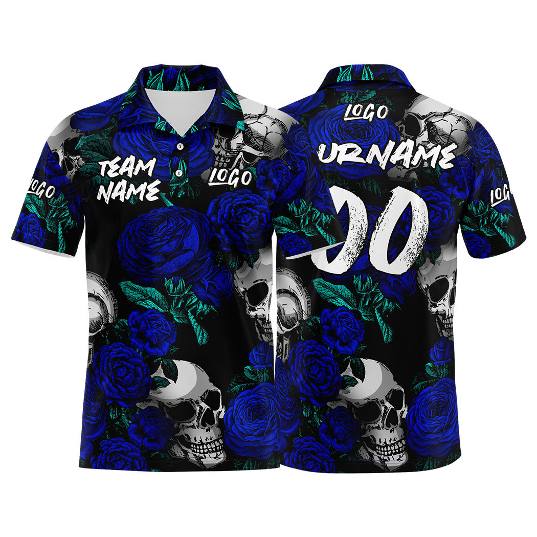 Custom Rose Skull-Royal Football Polo Shirts Add Your Unique Logo/Name/Number