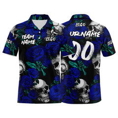 Custom Rose Skull-Royal Football Polo Shirts Add Your Unique Logo/Name/Number