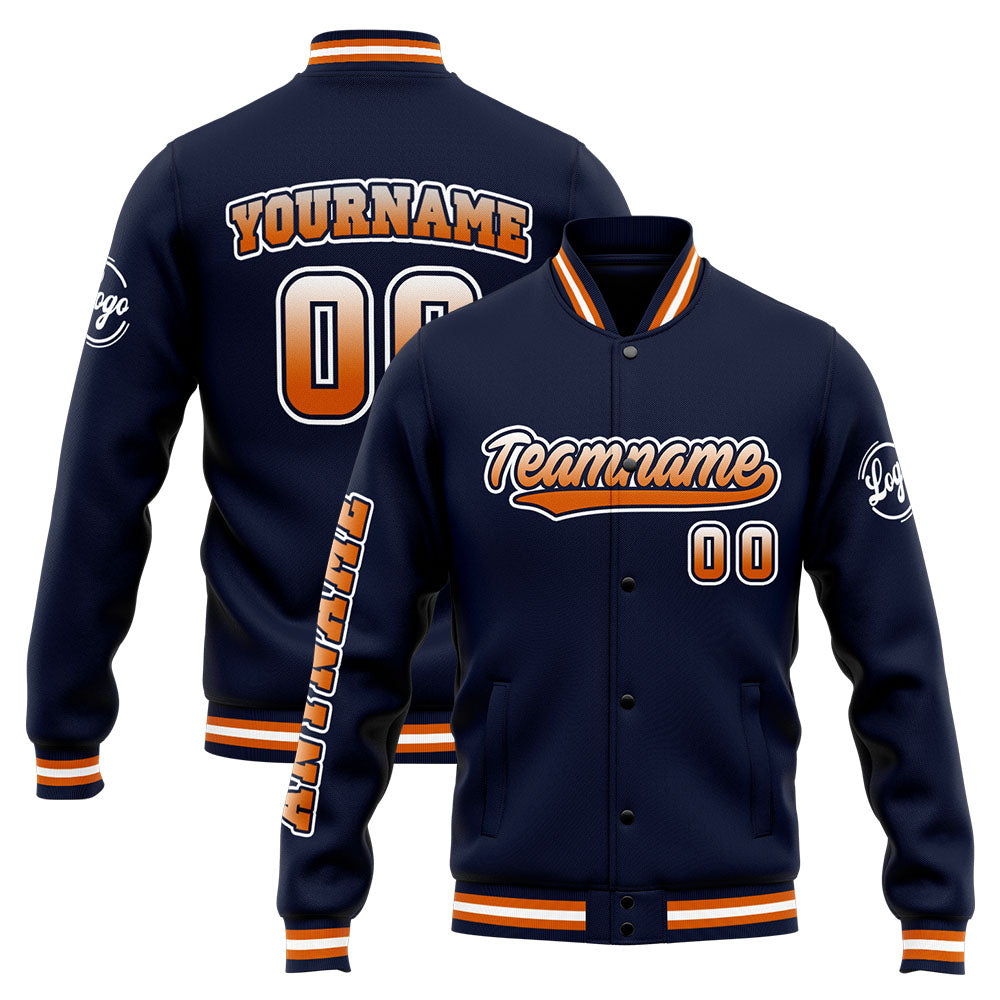 Custom Varsity Jacket Letterman Jacket For Men, Women And Youth Navy Orange