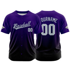 Custom Gradient Print Hip Hop Button Down Baseball Jersey Purple-Black