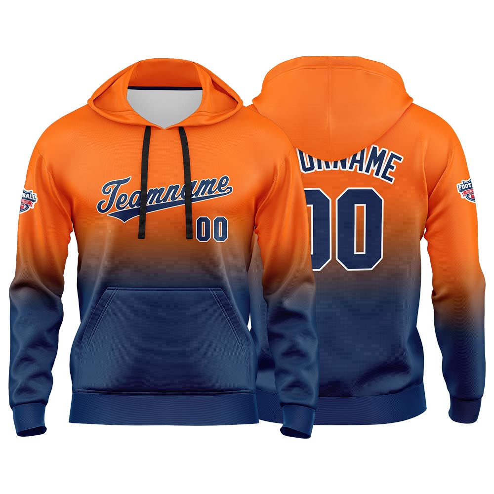 Custom Gradient Hoodie For Man Woman Girl Boy Print Your Logo Name Number Orange Navy