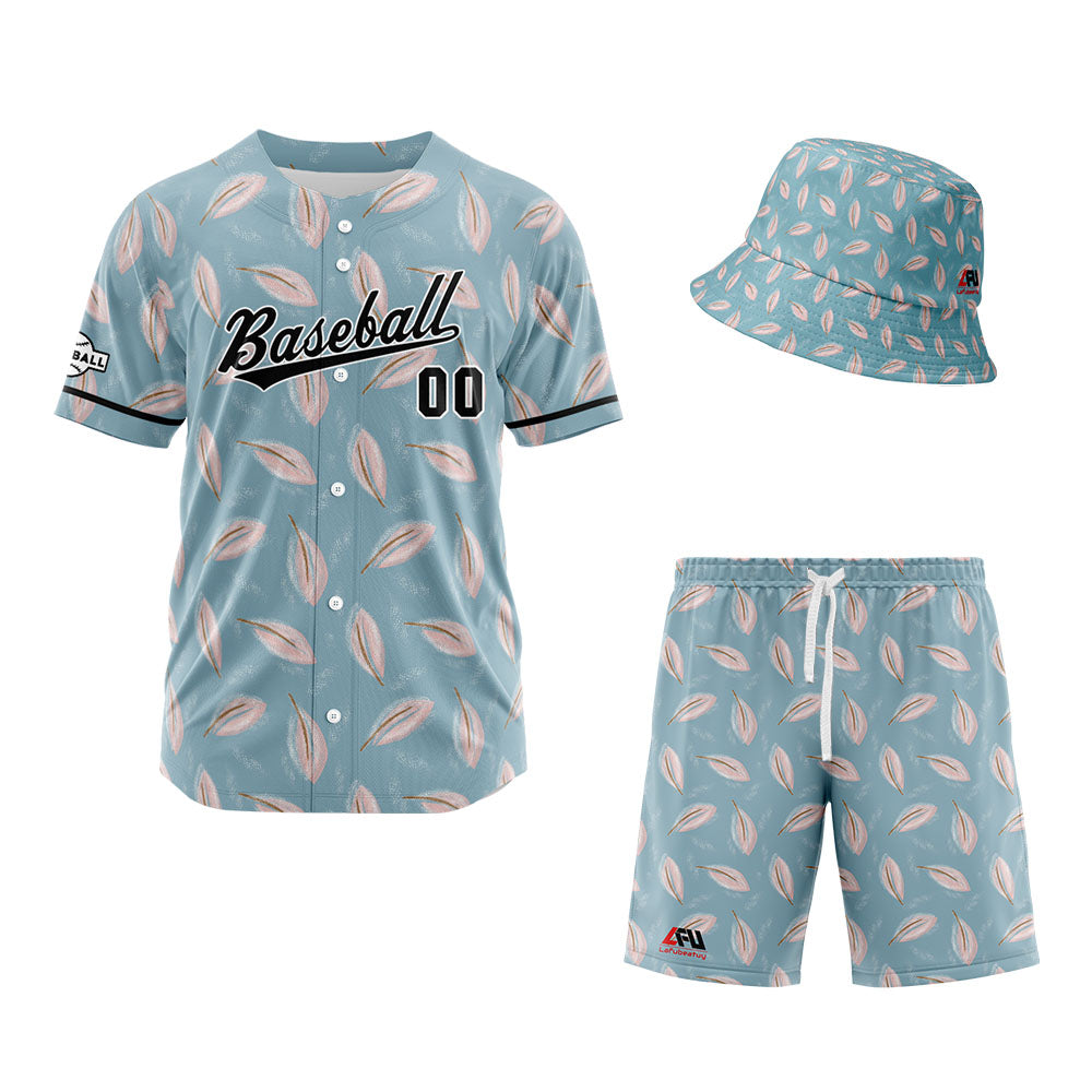 Custom Hawaiian Baseball Jersey and Shorts Set 2 Pieces Print Beach Suit with adults and kid for Bucket Hats