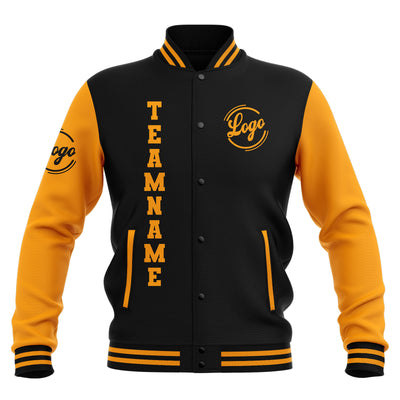 Custom Black Yellow Waterproof Varsity Jackets Personalized Stitched Name Number Logo to Letterman Jackets