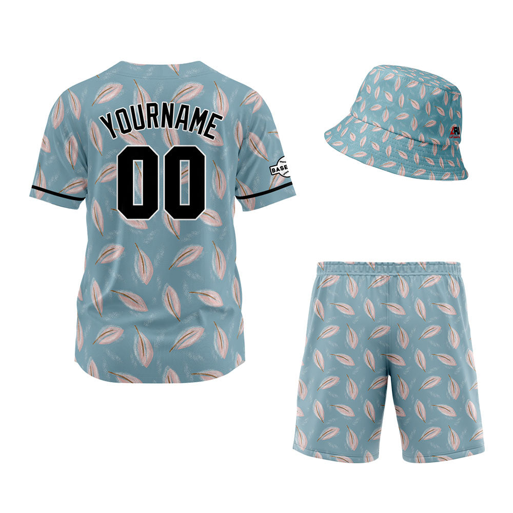 Custom Hawaiian Baseball Jersey and Shorts Set 2 Pieces Print Beach Suit with adults and kid for Bucket Hats