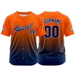 Custom Gradient Print Hip Hop Button Down Baseball Jersey Orange-Navy