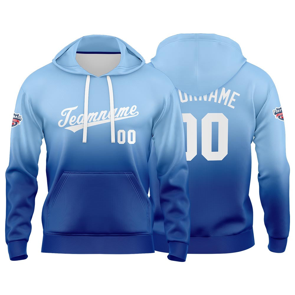 Custom Gradient Hoodie For Man Woman Girl Boy Print Your Logo Name Number Light Blue White