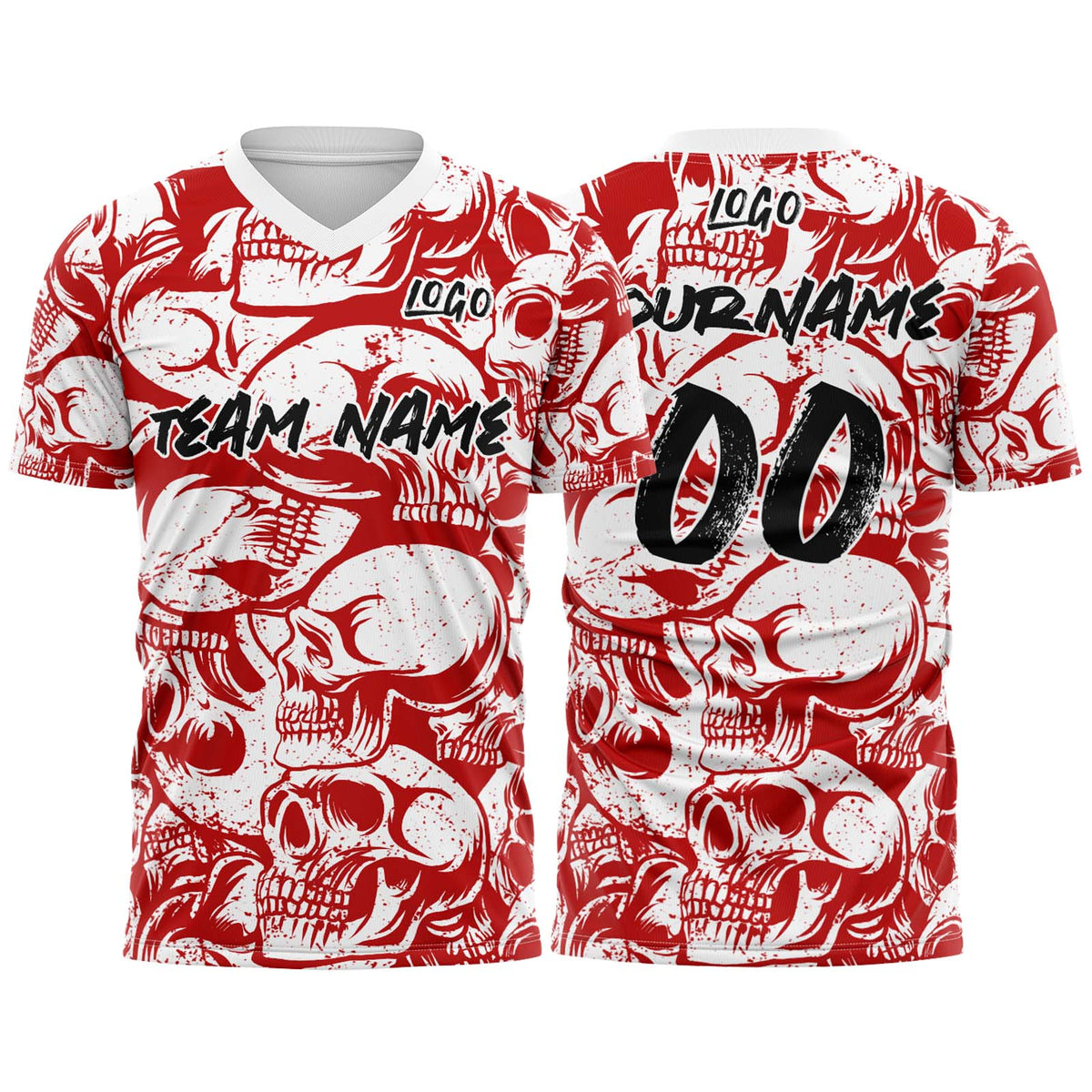 Custom Retro Skull-Red&White T-Shirts for Sports Fans, Personalized Name and Number