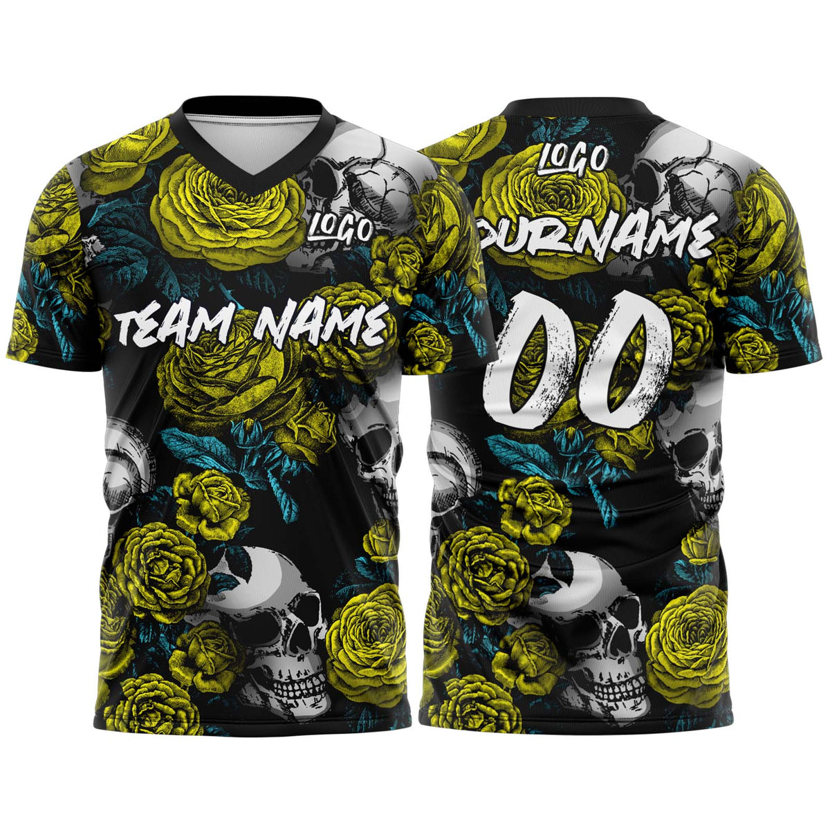 Custom Rose Skull-Yellow T-Shirts for Sports Fans, Personalized Name and Number