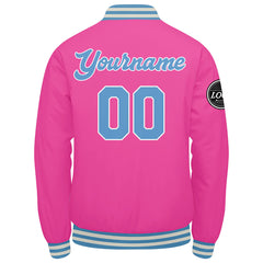 Custom Varsity Jacket Letterman Jacket For Men, Women And Youth Pink Light Blue