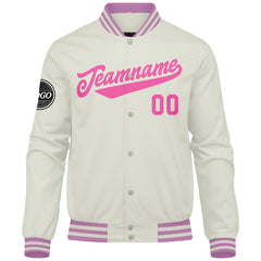 Custom Varsity Jacket Letterman Jacket For Men, Women And Youth Cream Pink