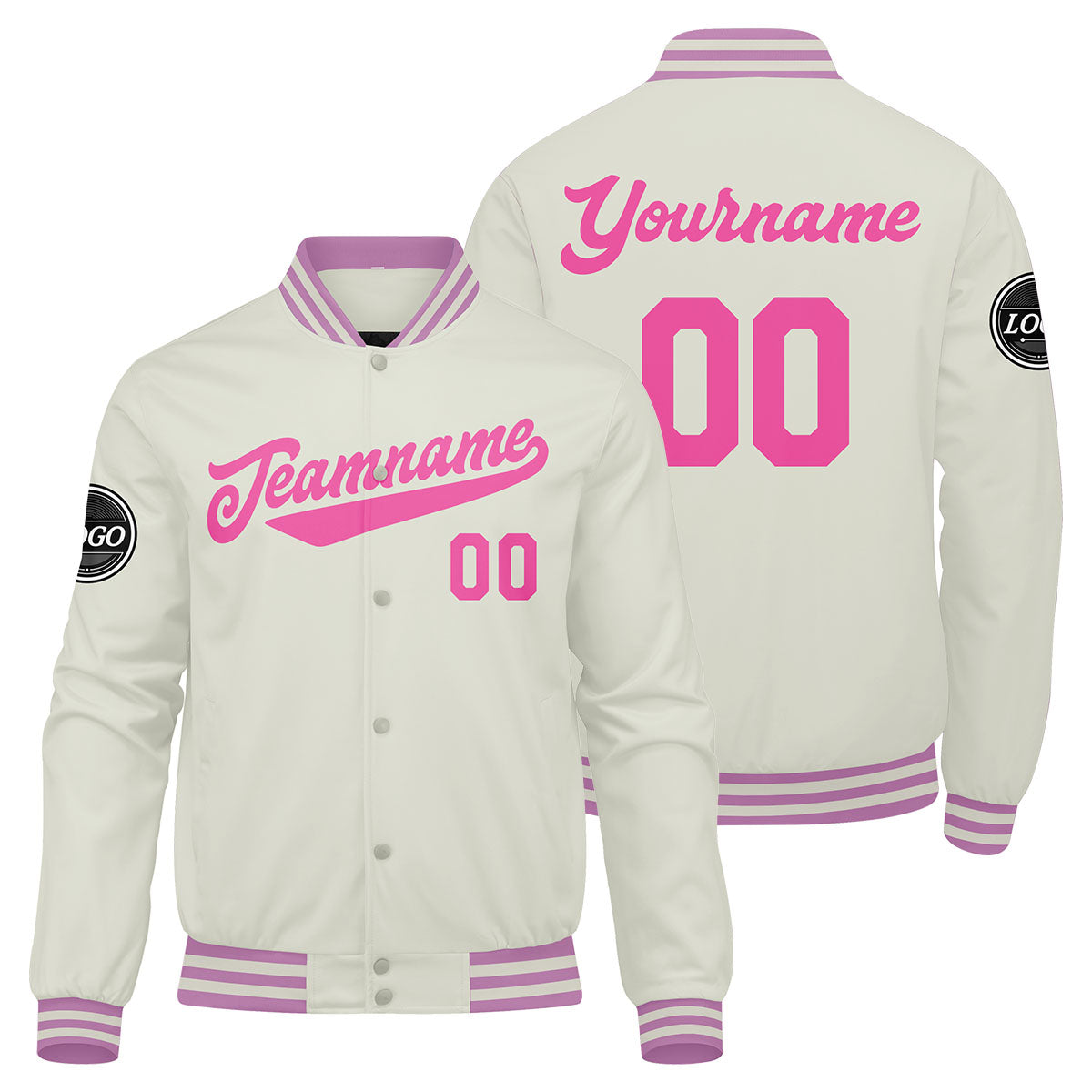 Custom Varsity Jacket Letterman Jacket For Men, Women And Youth Cream Pink