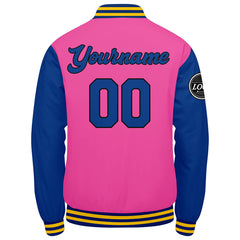 Custom Varsity Jacket Letterman Jacket For Men, Women And Youth Pink Royal Yellow