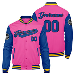 Custom Varsity Jacket Letterman Jacket For Men, Women And Youth Pink Royal Yellow