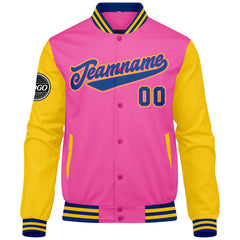 Custom Varsity Jacket Letterman Jacket For Men, Women And Youth Pink Yellow Royal