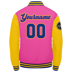 Custom Varsity Jacket Letterman Jacket For Men, Women And Youth Pink Yellow Royal