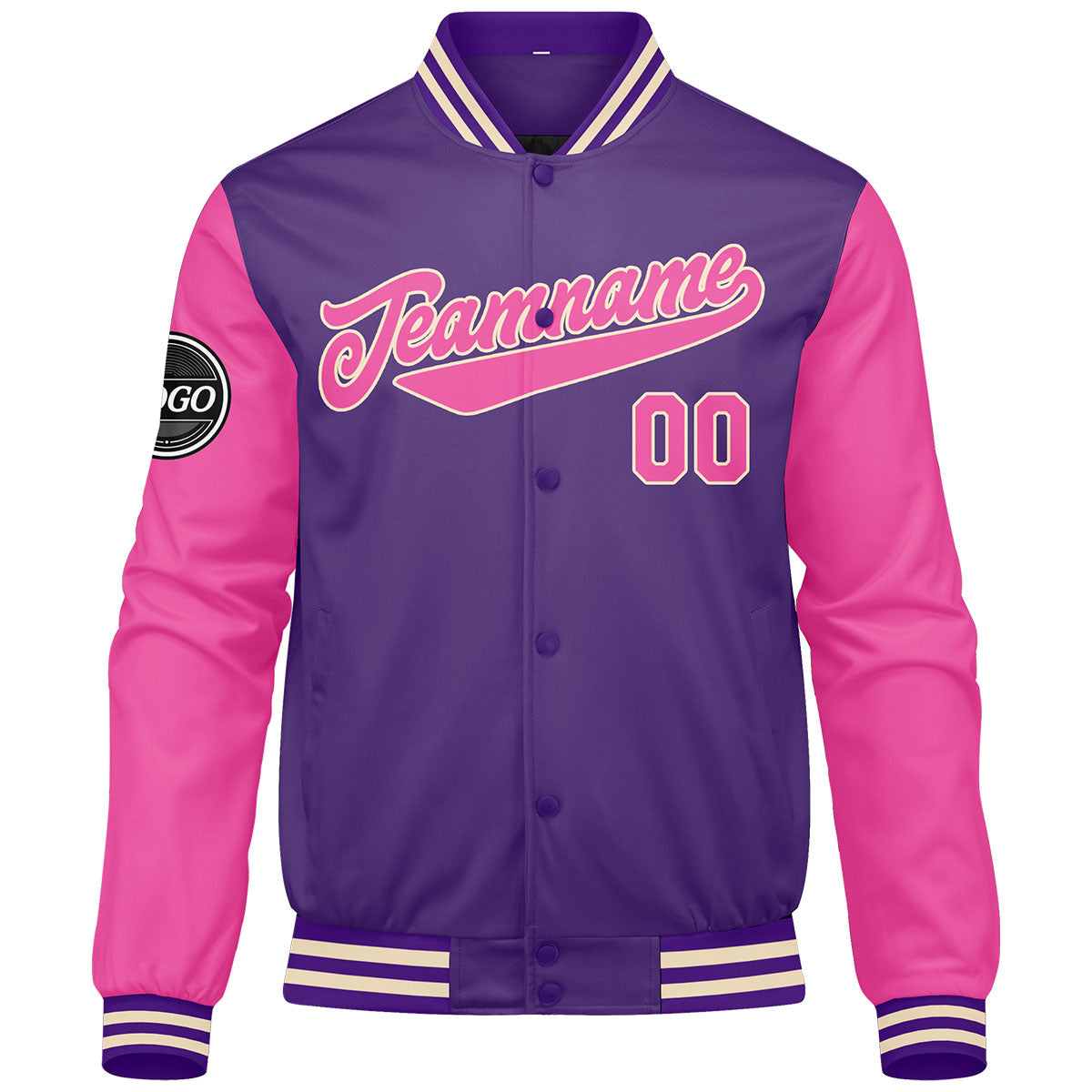 Custom Varsity Jacket Letterman Jacket For Men, Women And Youth Purple Pink