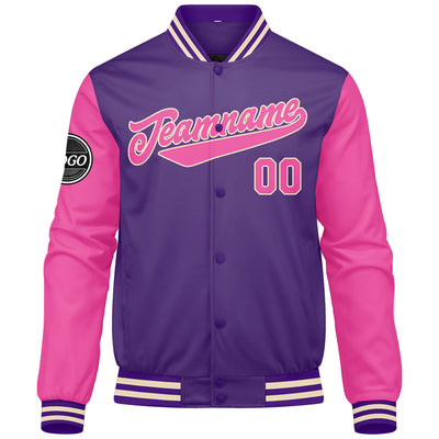 Custom Varsity Jacket Letterman Jacket For Men, Women And Youth Purple Pink