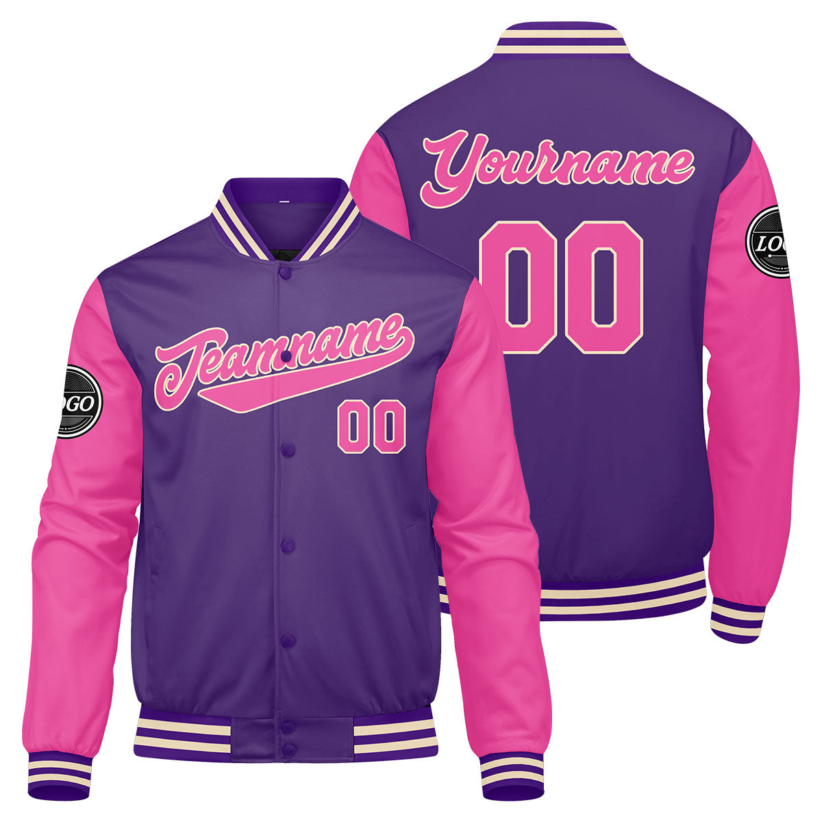 Custom Varsity Jacket Letterman Jacket For Men, Women And Youth Purple Pink