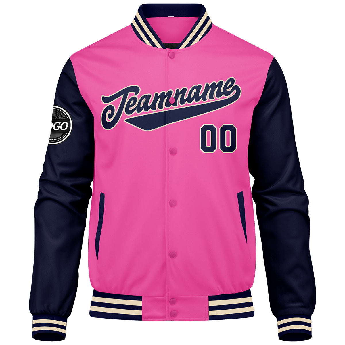 Custom Varsity Jacket Letterman Jacket For Men, Women And Youth Pink Navy