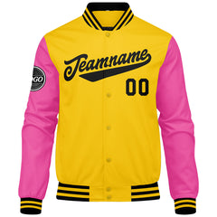 Custom Varsity Jacket Letterman Jacket For Men, Women And Youth Yellow Pink Black