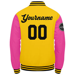 Custom Varsity Jacket Letterman Jacket For Men, Women And Youth Yellow Pink Black