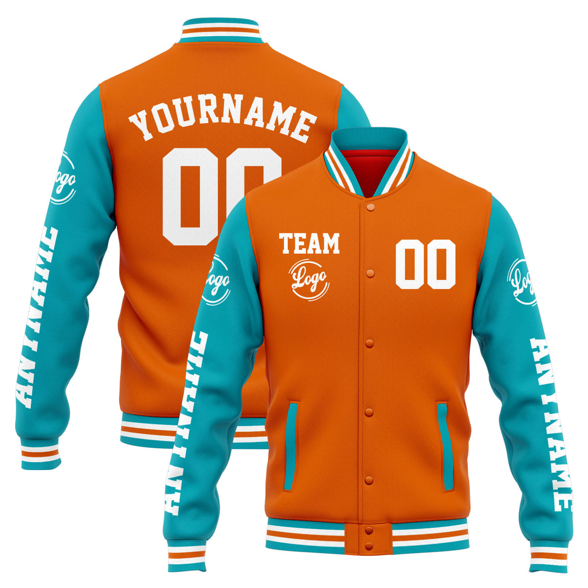 Custom Varsity Jacket Letterman Jacket For Men, Women And Youth Orange Teal