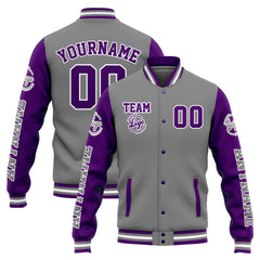 Custom Varsity Jacket Letterman Jacket For Men, Women And Youth Grey Purple