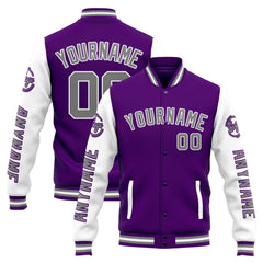 Custom Varsity Jacket Letterman Jacket For Men, Women And Youth Purple White