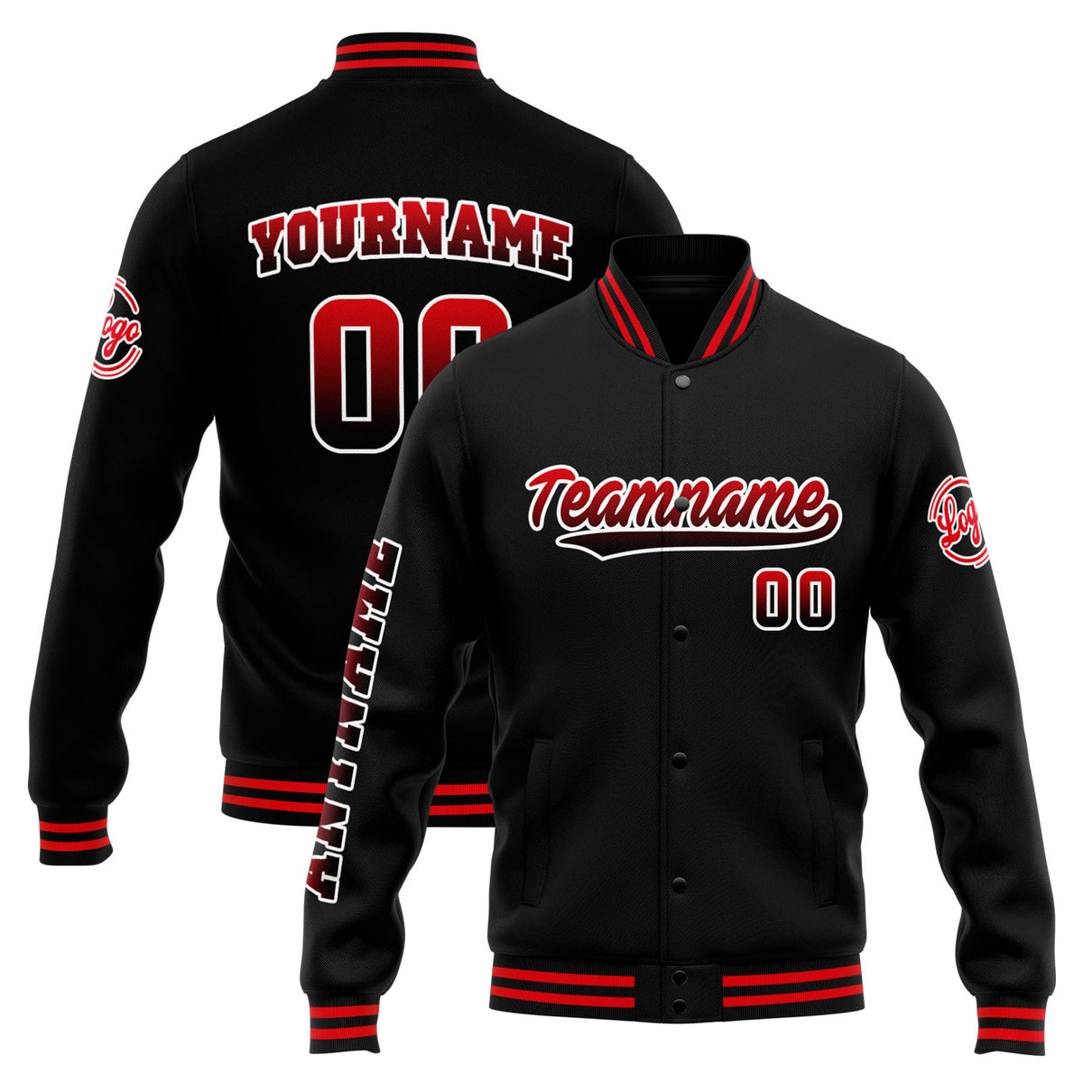 Custom Varsity Jacket Letterman Jacket For Men, Women And Youth Black Red