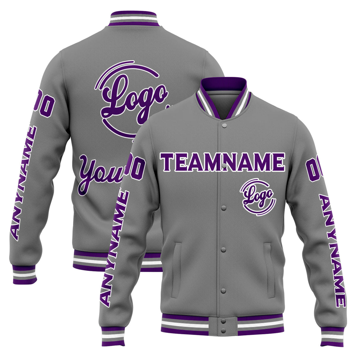 Custom Varsity Jacket Letterman Jacket For Men, Women And Youth Grey Purple