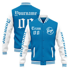 Custom Varsity Jacket Letterman Jacket For Men, Women And Youth Blue White