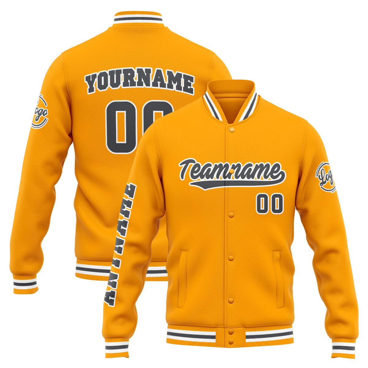 Custom Varsity Jacket Letterman Jacket For Men, Women And Youth Yellow Grey