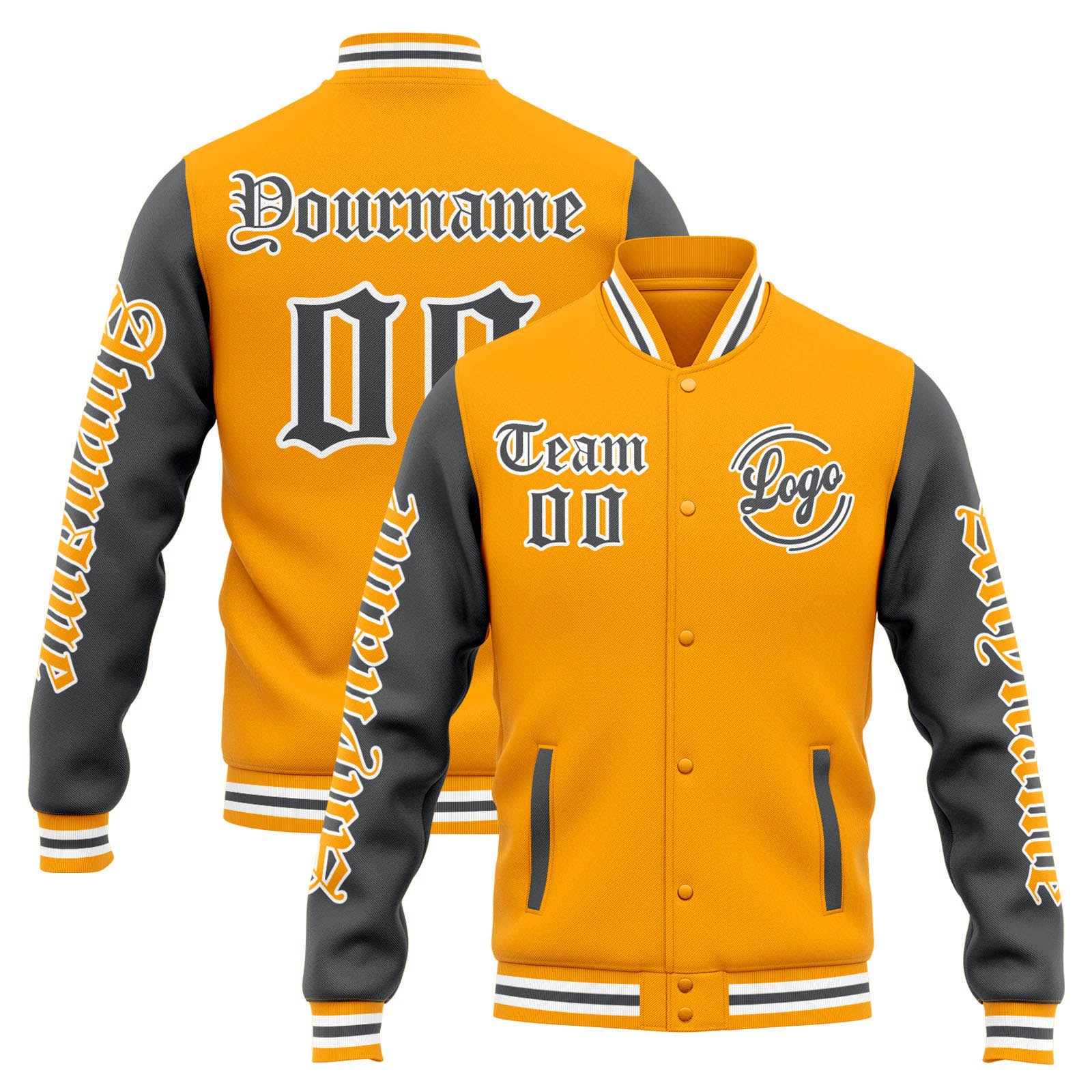 Custom Varsity Jacket Letterman Jacket For Men, Women And Youth Yellow Grey