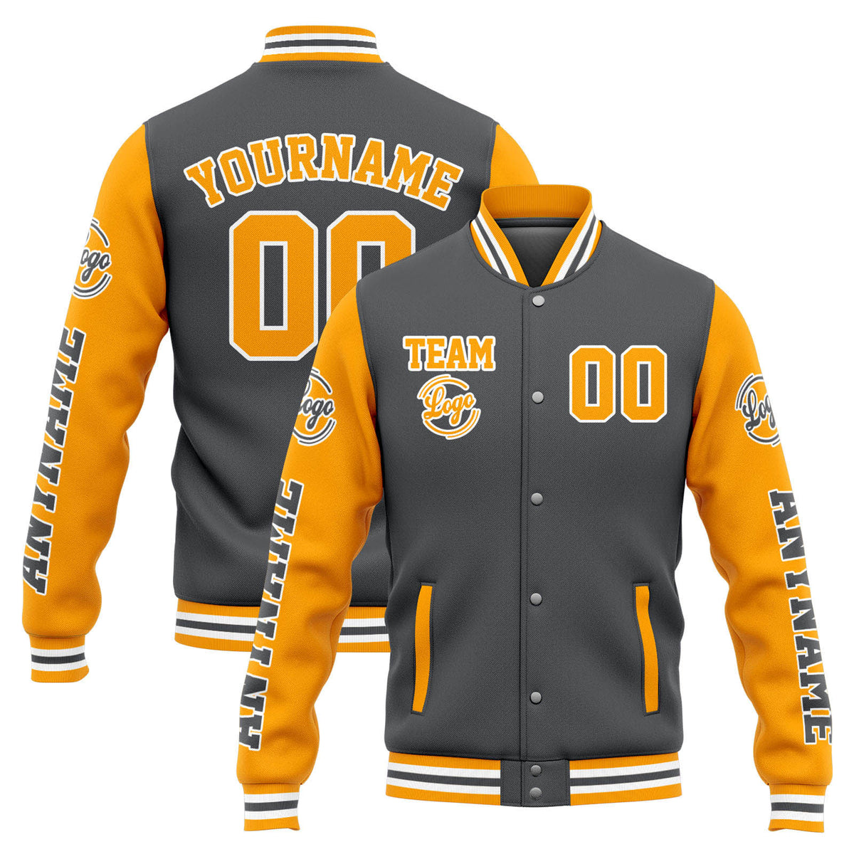 Custom Varsity Jacket Letterman Jacket For Men, Women And Youth Grey Yellow