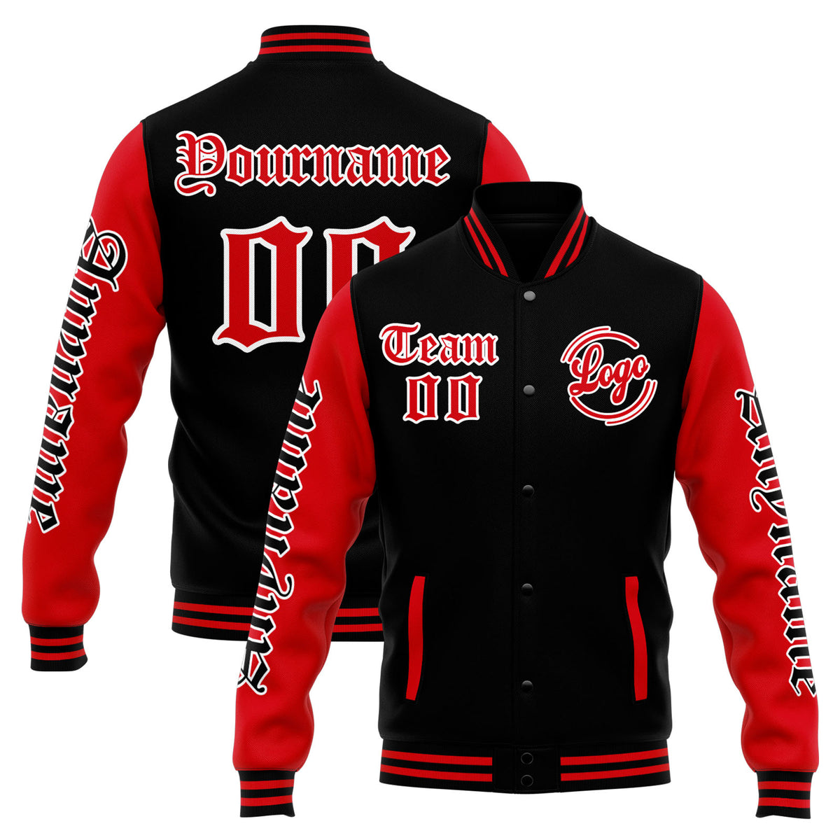 Custom Varsity Jacket Letterman Jacket For Men, Women And Youth Black Red