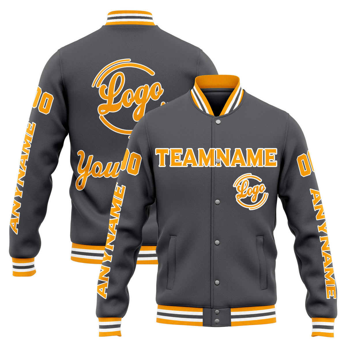 Custom Varsity Jacket Letterman Jacket For Men, Women And Youth Grey Yellow