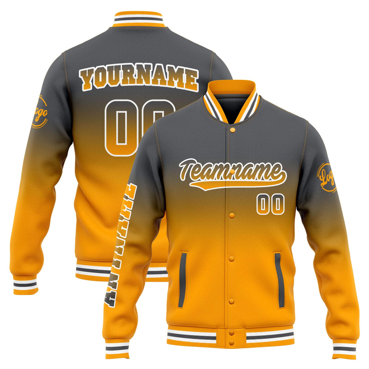 Custom Varsity Jacket Letterman Jacket For Men, Women And Youth Grey Yellow